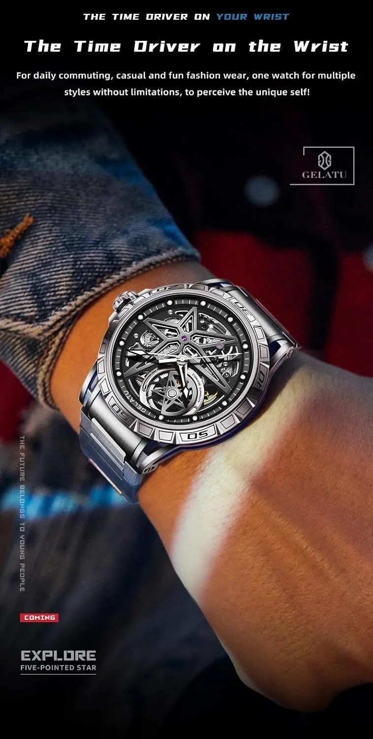 Star Galaxy Self Winding Mechanical Original Wrist Watch sac for Men OLEVS Mens Automatic Watches Silver Skeleton Binary 