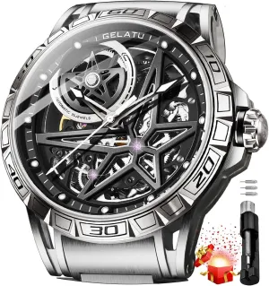 Star Galaxy Self Winding Mechanical Original Wrist Watch sac for Men OLEVS Mens Automatic Watches Silver Skeleton Binary 