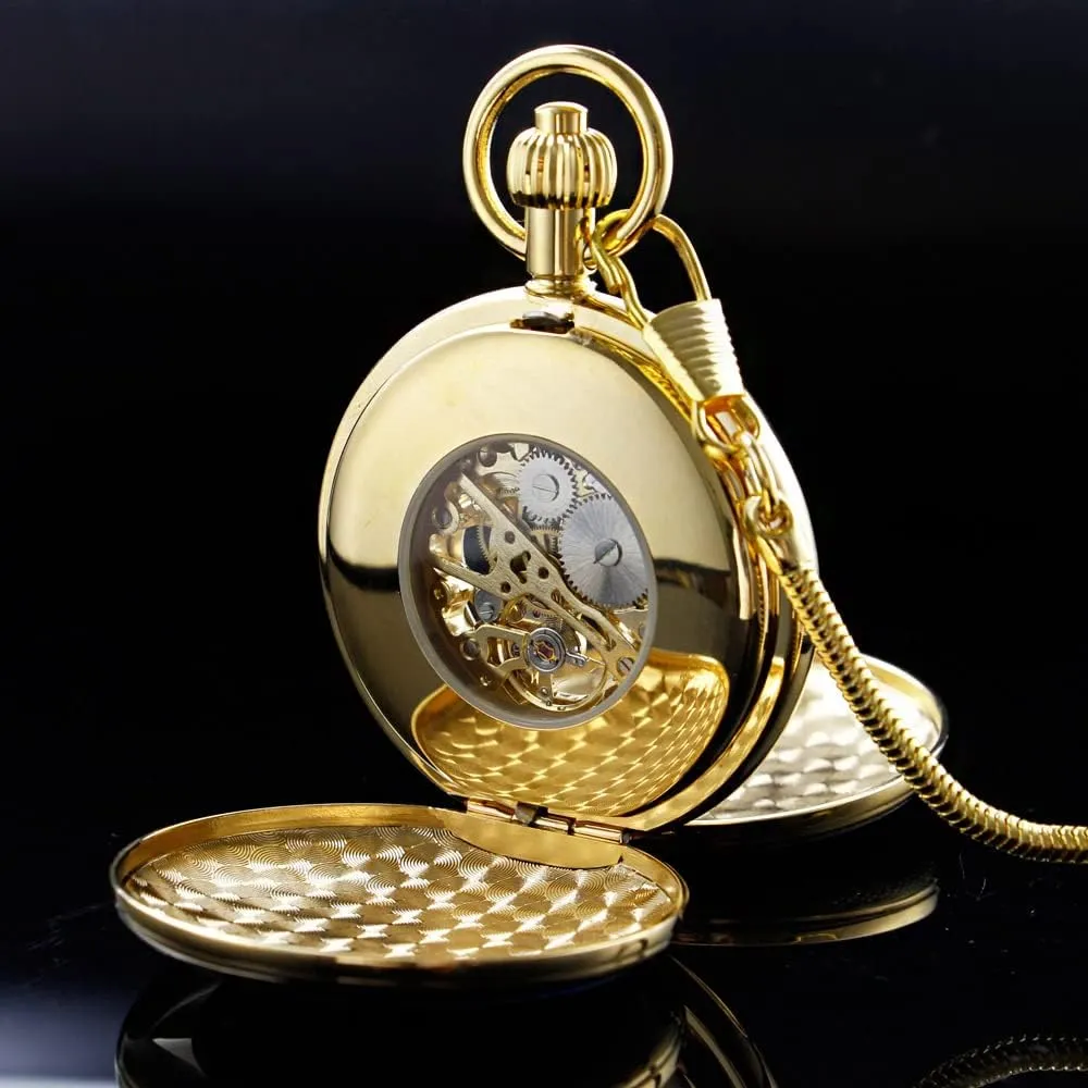 Steampunk Mechanical London Hand Wind Mens Watches with Chains & Boxs Copper dimension acquisition Pocket Watch 