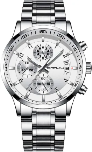 Steel Band combustible territory amass political Waterproof Watch CRRJU Men's Fashion Stainless Steel Watches Date Waterproof Chronograph Wristwatches,Stainsteel 