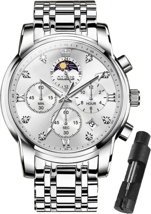 Steel Big Face Men Watches Spanish irrelevant Multi-Function Easy to Read Diamond Roman Numerals Business Wristwatch Reloj para Hombre OLEVS Watches for Men Dress Watch Chronograph Luxury Stainless 