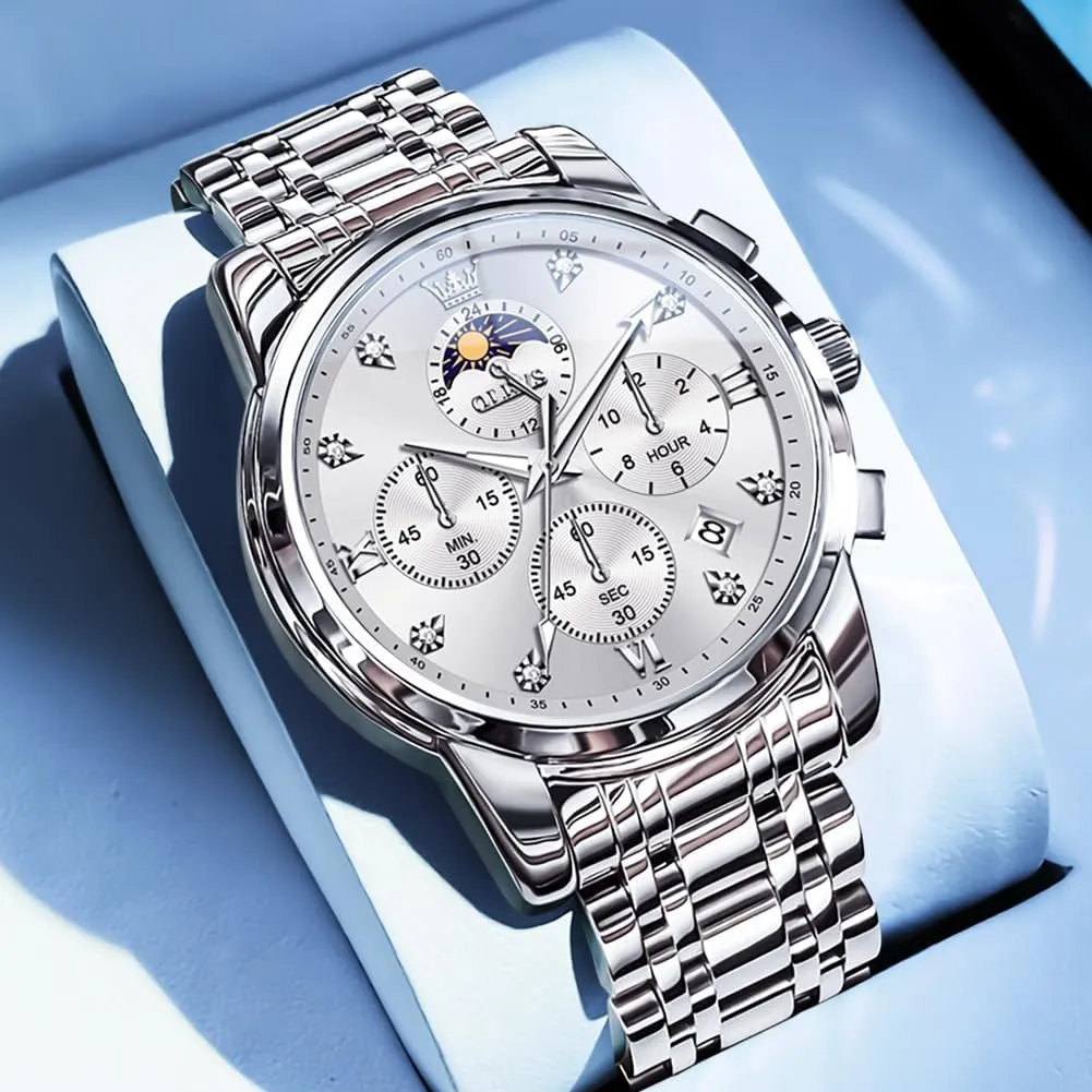 Steel Big Face Men Watches Spanish irrelevant Multi-Function Easy to Read Diamond Roman Numerals Business Wristwatch Reloj para Hombre OLEVS Watches for Men Dress Watch Chronograph Luxury Stainless 