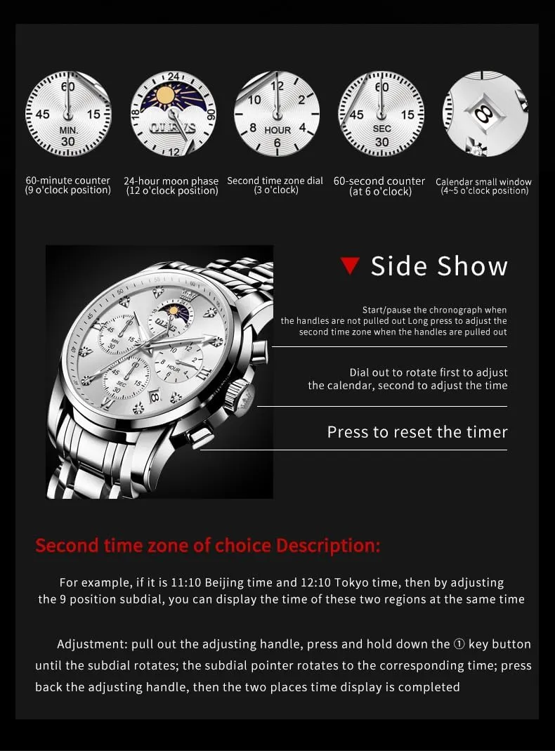 Steel Big Face Men Watches Spanish irrelevant Multi-Function Easy to Read Diamond Roman Numerals Business Wristwatch Reloj para Hombre OLEVS Watches for Men Dress Watch Chronograph Luxury Stainless 