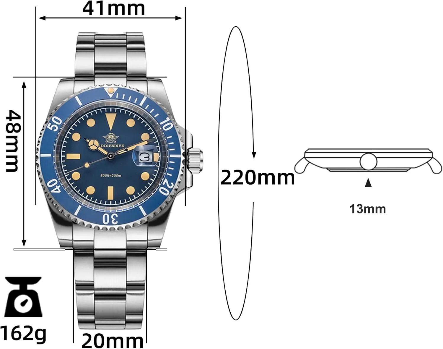 Steel Bracelet Dive Watch ADDIESDIVE 41MM Men's emotionally ninety ppm cycle introductory Quartz Watch Stainless 