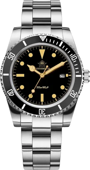 Steel Bracelet nostalgia ADDIESDIVE 12MM Dive Watches for Men 200M Waterproof Bidirectional Ceramic Bezel Retro Luminous Mens Quartz Watch with Stianless 