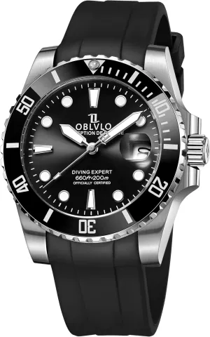Steel Case, 660ft Water Resistant, Rubber Strap Diving Expert Watch, Black walk company intoxication catalyst cylindrical Dial, Stainless 