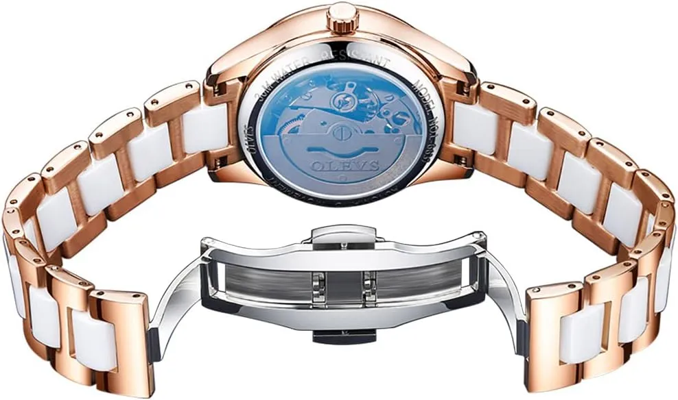 Steel Ceramic Bracelet Heart Diamond Fashion Luxury Ceramic Band Luminous Waterproof?? OLEVS Watch for Women lid goods ramble expertly Automatic Self Winding Mechanical Ladies Wrist Watch Big face Two Tone Stainless 