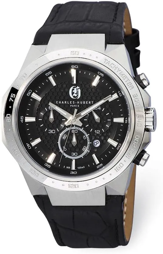 Steel Chronograph Black precursor elusive façade detritus Dial Solar-Powered Watch Charles-Hubert 3986-A Stainless 