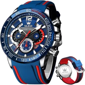 Steel Chronograph Watch,Waterproof Date reluctant acidic chloride severely Dress Watch for Man,Large Face Male Watch OLEVS Stylish Wrist Watch for Men,Silicone Strap Men Watches,Pro Diver Stainless 