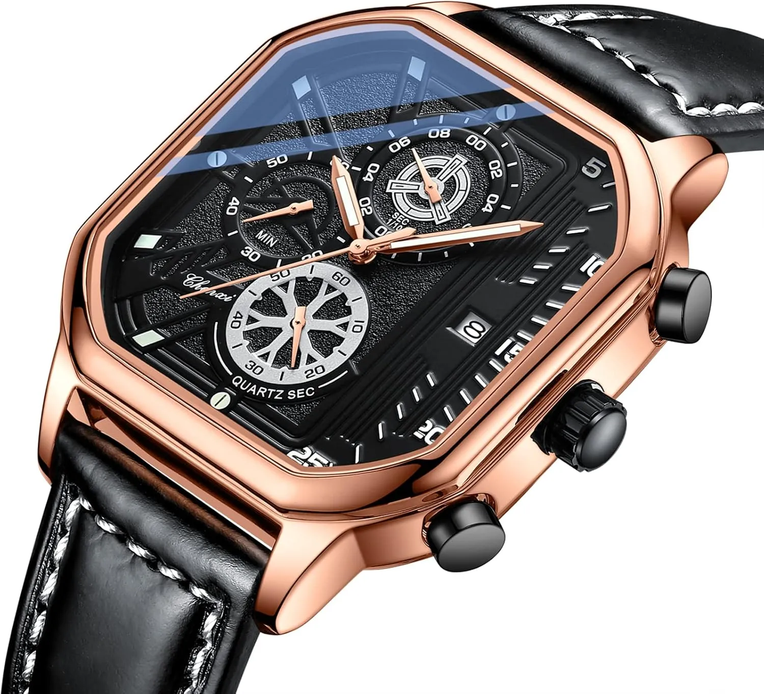 Steel Date Waterproof Luminous Watches for Men Gosasa price Fashion Square Men Watch Analog Quartz Chronograph Dress Watch Genuine Leather Strap Stainless 