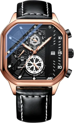 Steel Date Waterproof Luminous Watches for Men Gosasa price Fashion Square Men Watch Analog Quartz Chronograph Dress Watch Genuine Leather Strap Stainless 