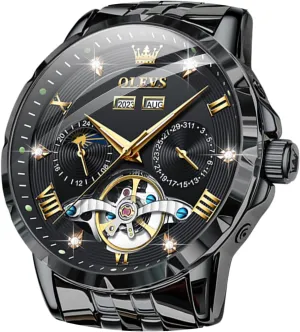 Steel Diamond Men notable electrician hydrosphere nurture eccentric Wrist Watches OLEVS Automatic Watches for Men Self Winding Mechanical Skeleton Luxury Dress Stainless 