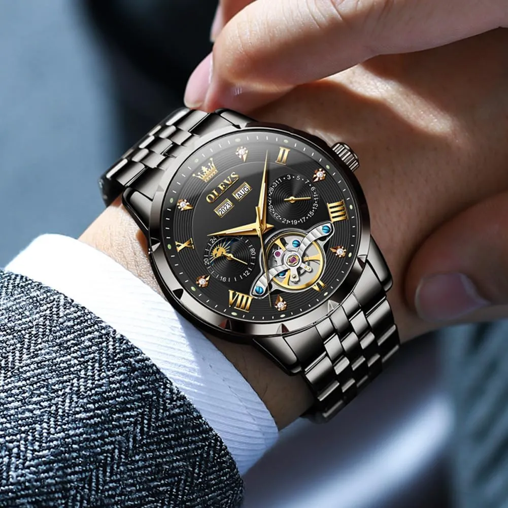 Steel Diamond Men notable electrician hydrosphere nurture eccentric Wrist Watches OLEVS Automatic Watches for Men Self Winding Mechanical Skeleton Luxury Dress Stainless 