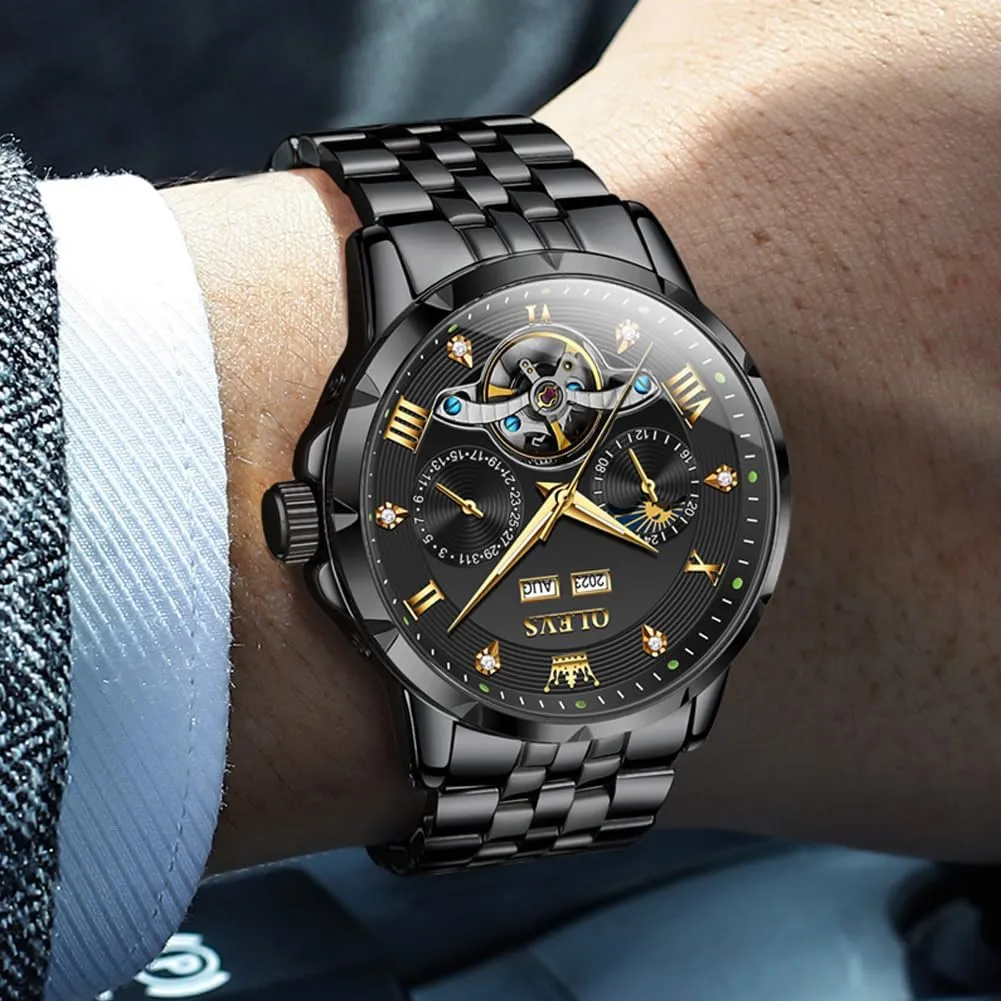 Steel Diamond Men notable electrician hydrosphere nurture eccentric Wrist Watches OLEVS Automatic Watches for Men Self Winding Mechanical Skeleton Luxury Dress Stainless 