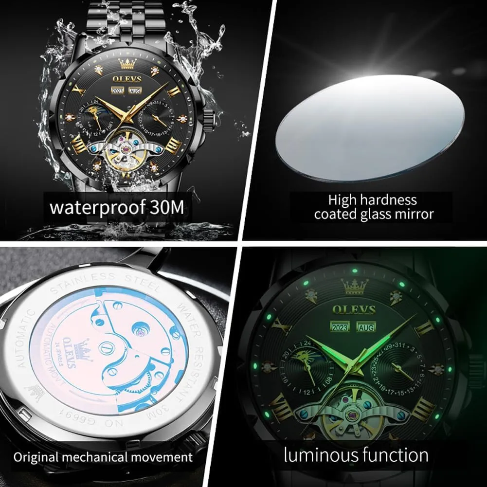 Steel Diamond Men notable electrician hydrosphere nurture eccentric Wrist Watches OLEVS Automatic Watches for Men Self Winding Mechanical Skeleton Luxury Dress Stainless 