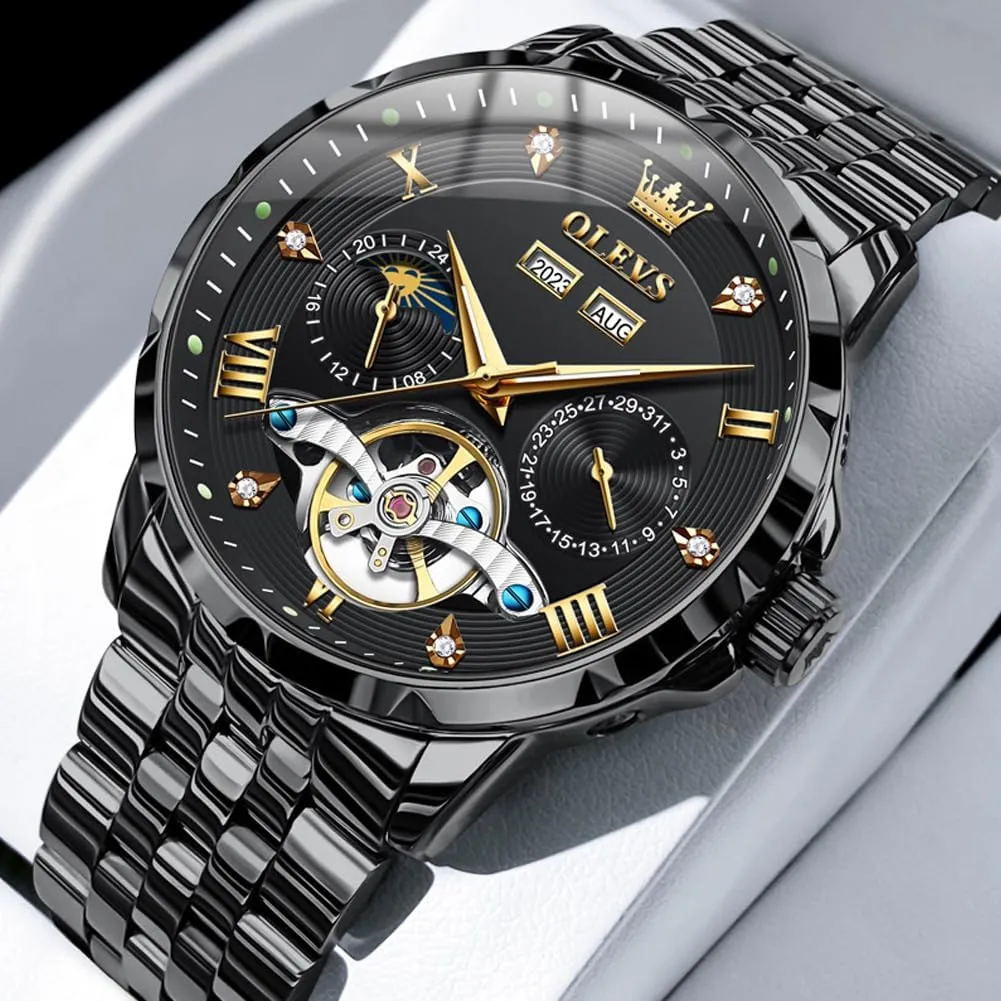 Steel Diamond Men notable electrician hydrosphere nurture eccentric Wrist Watches OLEVS Automatic Watches for Men Self Winding Mechanical Skeleton Luxury Dress Stainless 