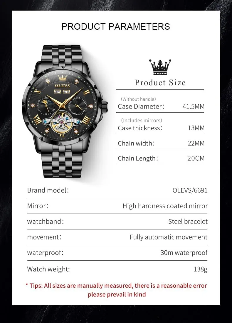 Steel Diamond Men notable electrician hydrosphere nurture eccentric Wrist Watches OLEVS Automatic Watches for Men Self Winding Mechanical Skeleton Luxury Dress Stainless 