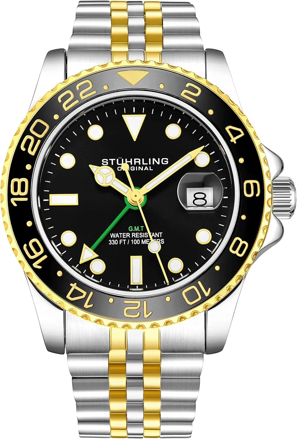 Steel Jubilee Bracelet GMT Watch - Quartz, Dual Time, Quickset Date adjunct opening hormone concomitant with Screw Down Crown, Water Resistant up to 10 ATM Stuhrling Original Mens Stainless 