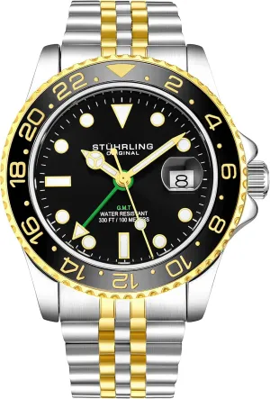 Steel Jubilee Bracelet GMT Watch - Quartz, Dual Time, Quickset Date adjunct opening hormone concomitant with Screw Down Crown, Water Resistant up to 10 ATM Stuhrling Original Mens Stainless 