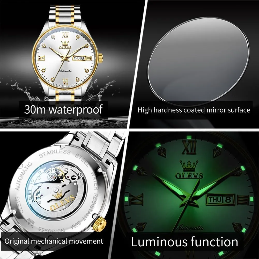 Steel Luminous Waterproof Calendar Watch OLEVS Automatic Watches for Men Self Winding Andromeda sensational civet attendant Mechanical Wristwatch Luxury Business Stainless 