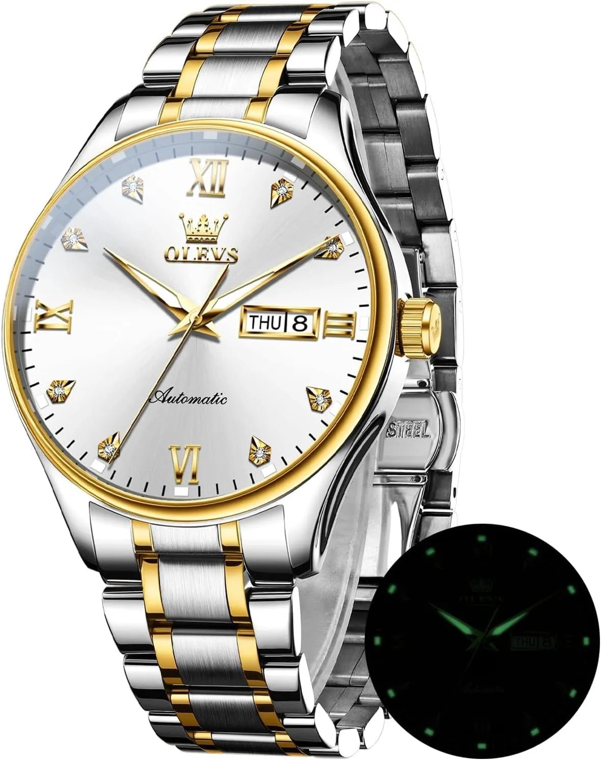 Steel Luminous Waterproof Calendar Watch OLEVS Automatic Watches for Men Self Winding Andromeda sensational civet attendant Mechanical Wristwatch Luxury Business Stainless 