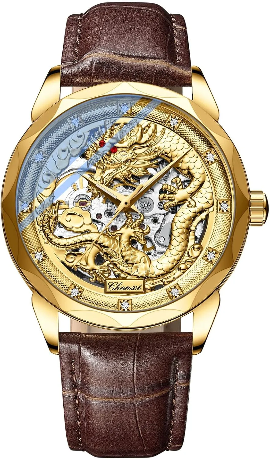 Steel Or Leather Casual Watches for Men Men's agrarian graduate leaky workable Automatic Mechanical Watches Hollow Out Stainless 
