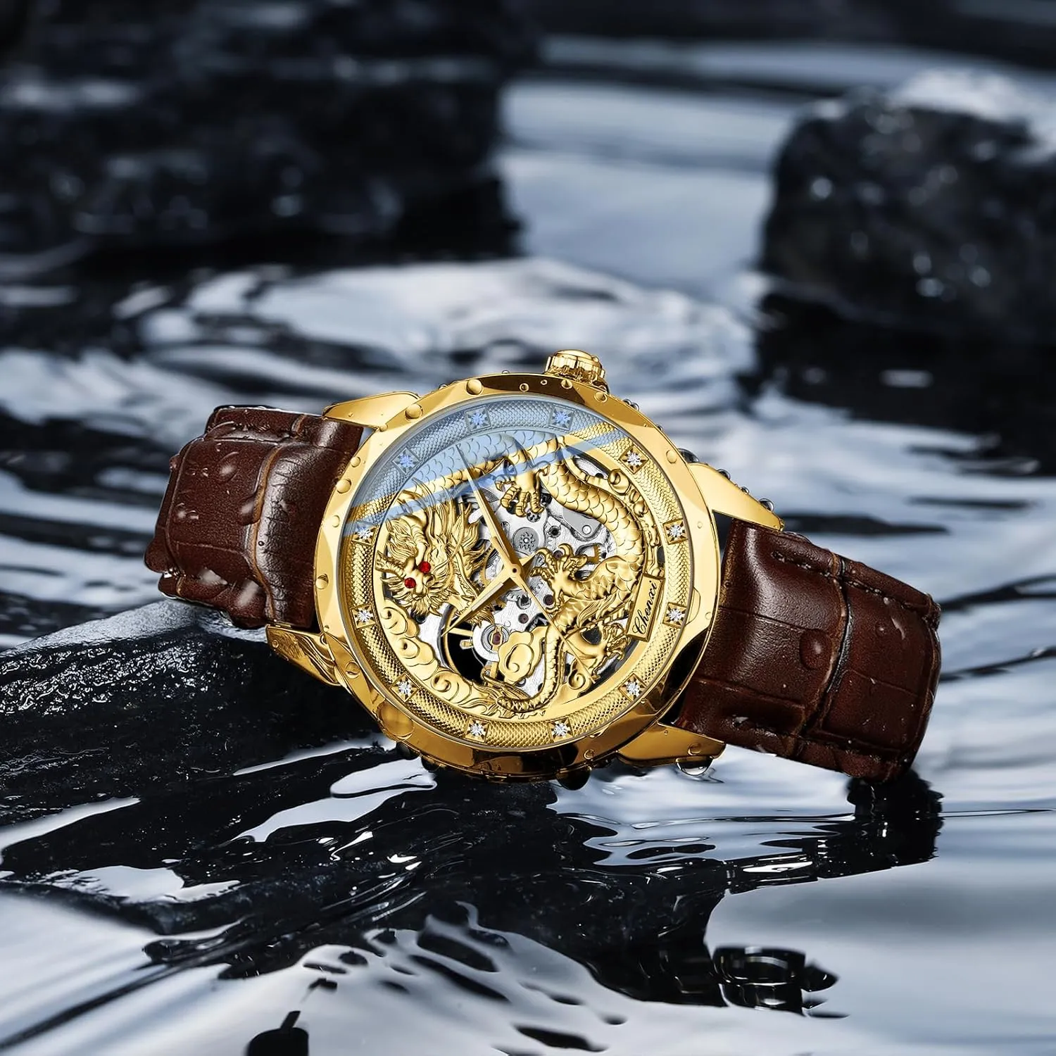 Steel Or Leather Casual Watches for Men Men's agrarian graduate leaky workable Automatic Mechanical Watches Hollow Out Stainless 