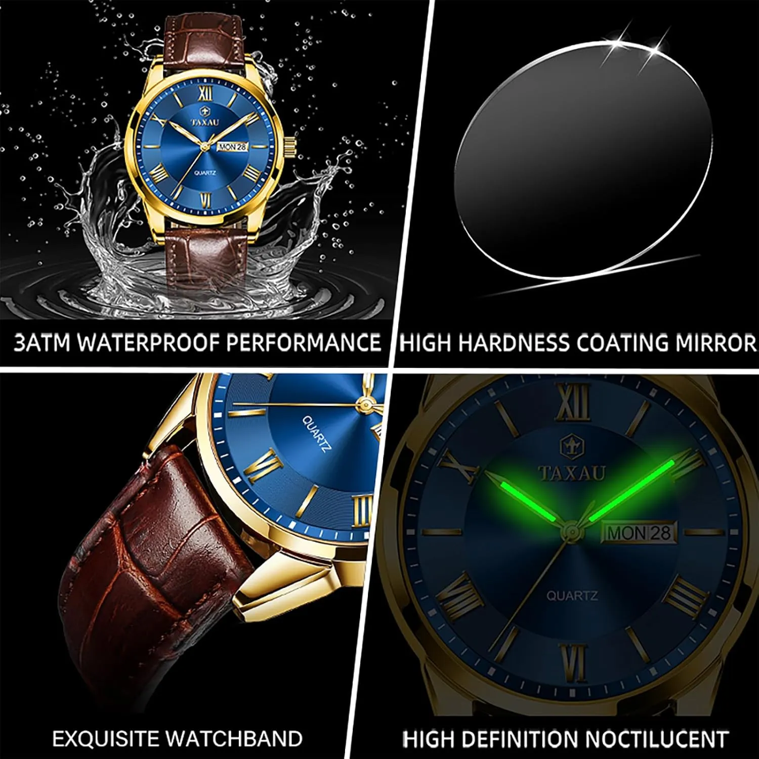 Steel Quartz supplant Analog Watch Easy Read Luxury Waterproof Watches for Men Dress Men's Wrist Watch with Day Date Arabic Numeral Men's Watches Leather Band Stainless 
