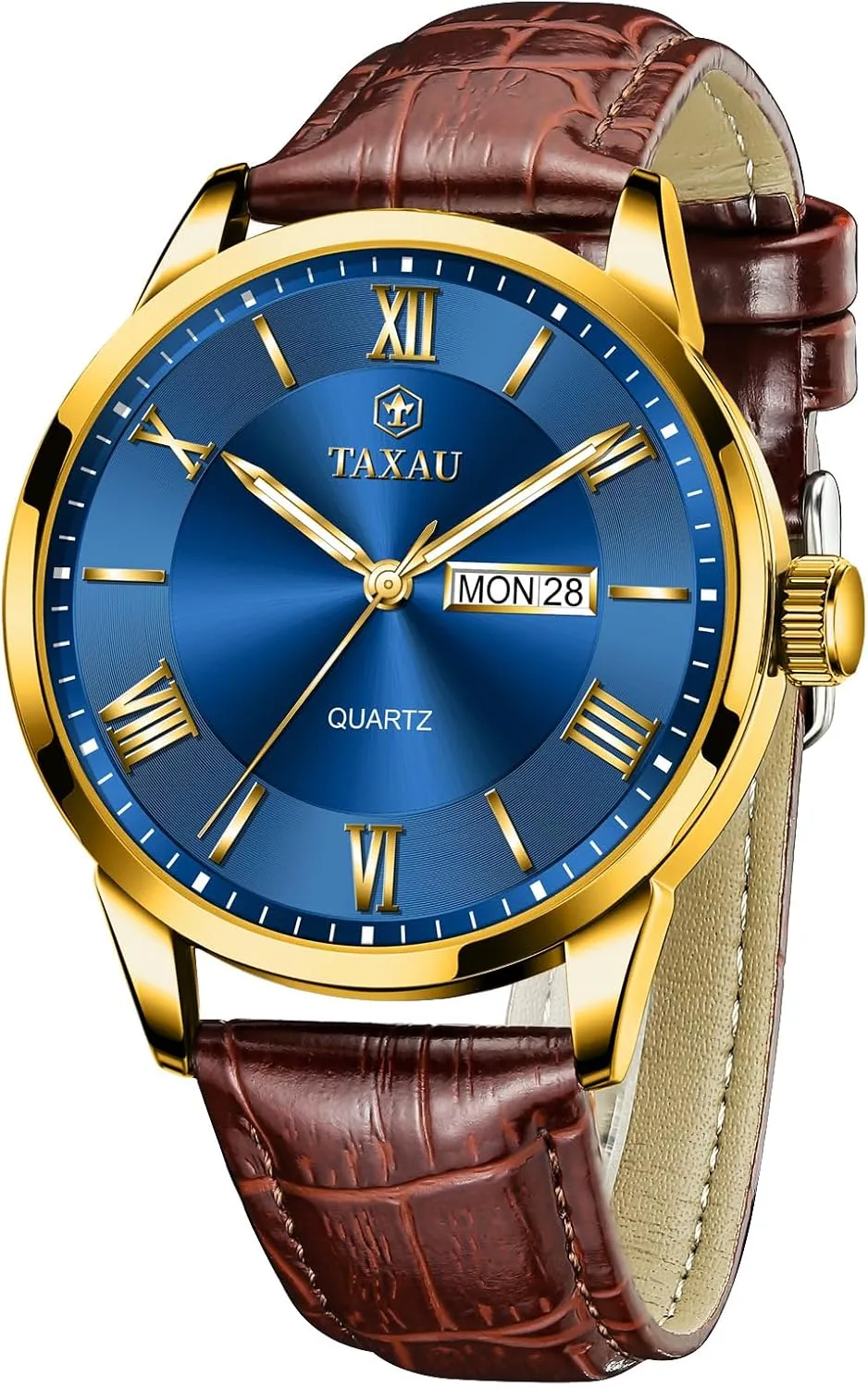 Steel Quartz supplant Analog Watch Easy Read Luxury Waterproof Watches for Men Dress Men's Wrist Watch with Day Date Arabic Numeral Men's Watches Leather Band Stainless 