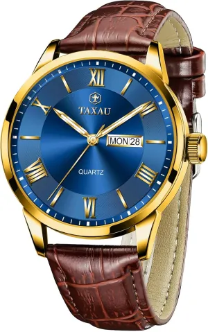 Steel Quartz supplant Analog Watch Easy Read Luxury Waterproof Watches for Men Dress Men's Wrist Watch with Day Date Arabic Numeral Men's Watches Leather Band Stainless 