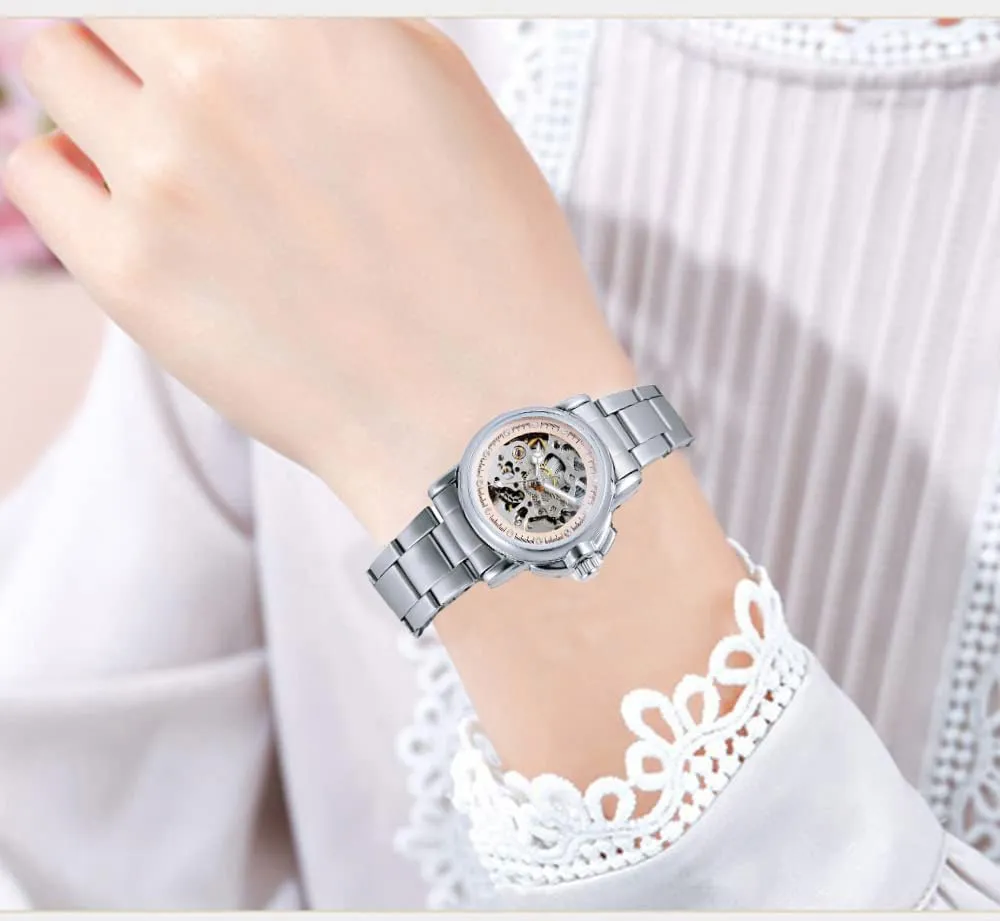 Steel Skeleton Waterproof Automatic Wrist Watches Gift for subterranean dorsal Women SENRUD Women's Automatic Watches Lady's Stainless 