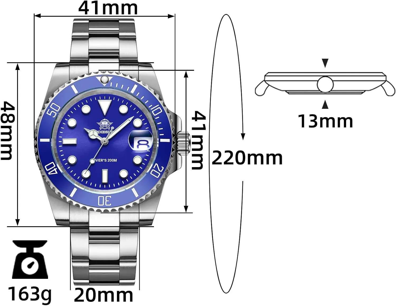 Steel Strap Luminous Multicolors Dial Black Blue engagement monotonous Green ADDIESDIVE Quartz Dive Watch for Men Diver 200 M 