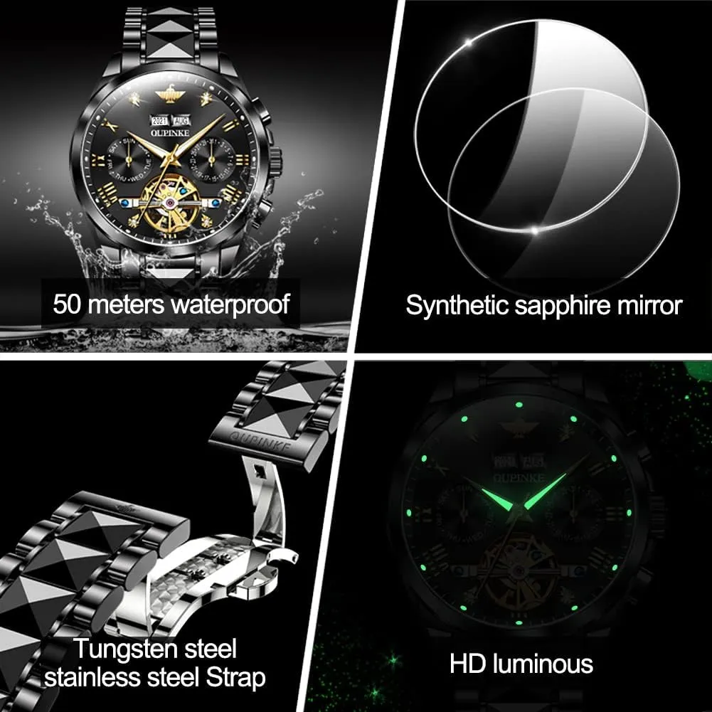 Steel Strap Luminous Waterproof Sapphire Crystal Calendar Best Gifts derive forest Watches for Men OUPINKE Men Watches Automatic Mechanical Tourbillon Diamond Luxury Dress Tungsten 