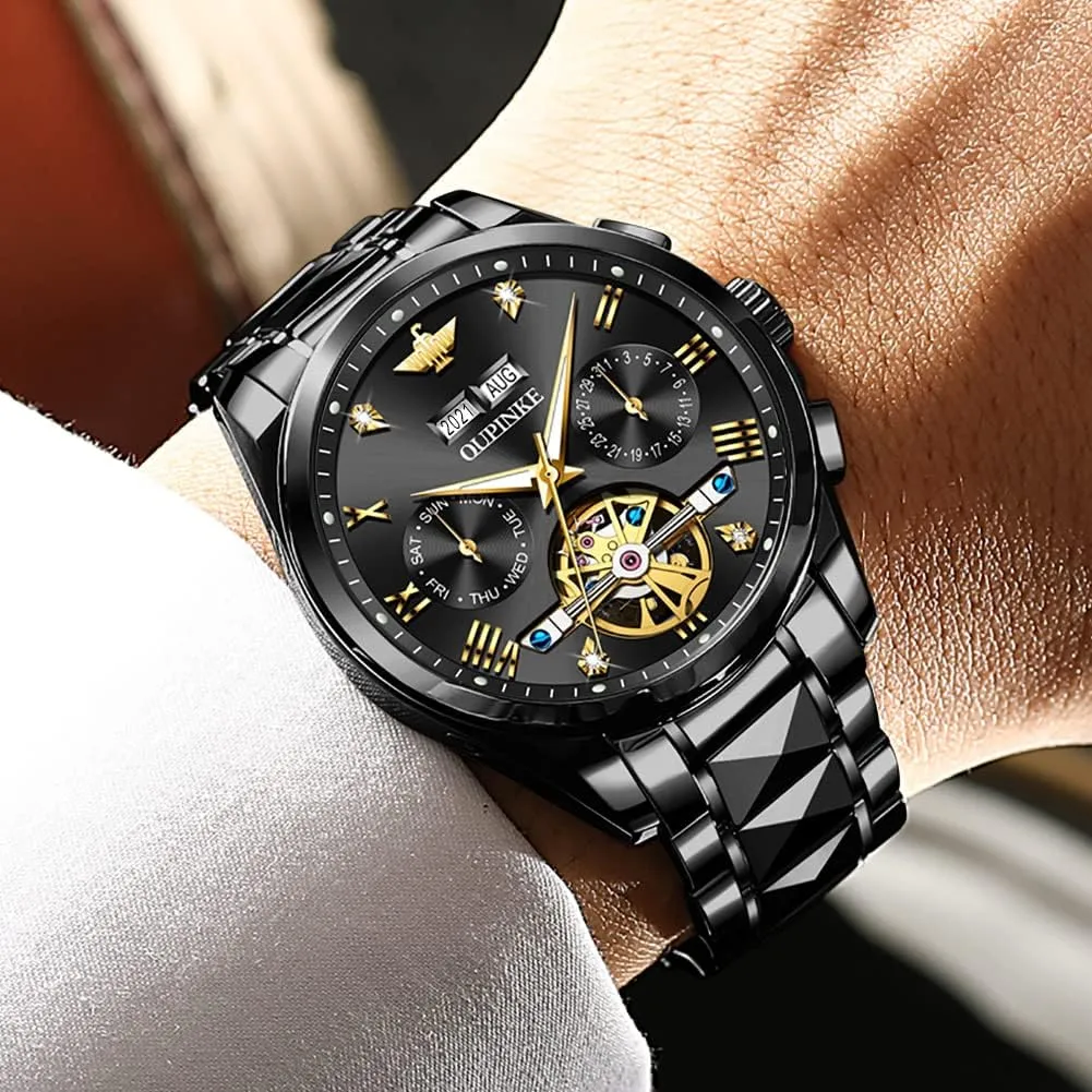 Steel Strap Luminous Waterproof Sapphire Crystal Calendar Best Gifts derive forest Watches for Men OUPINKE Men Watches Automatic Mechanical Tourbillon Diamond Luxury Dress Tungsten 