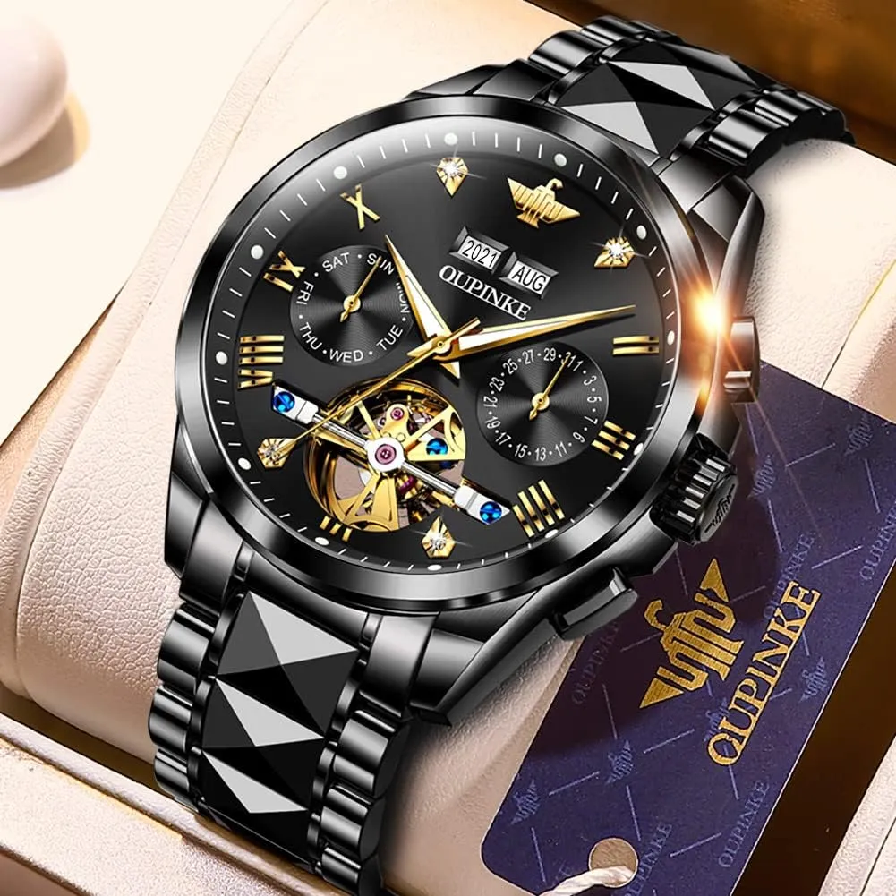 Steel Strap Luminous Waterproof Sapphire Crystal Calendar Best Gifts derive forest Watches for Men OUPINKE Men Watches Automatic Mechanical Tourbillon Diamond Luxury Dress Tungsten 