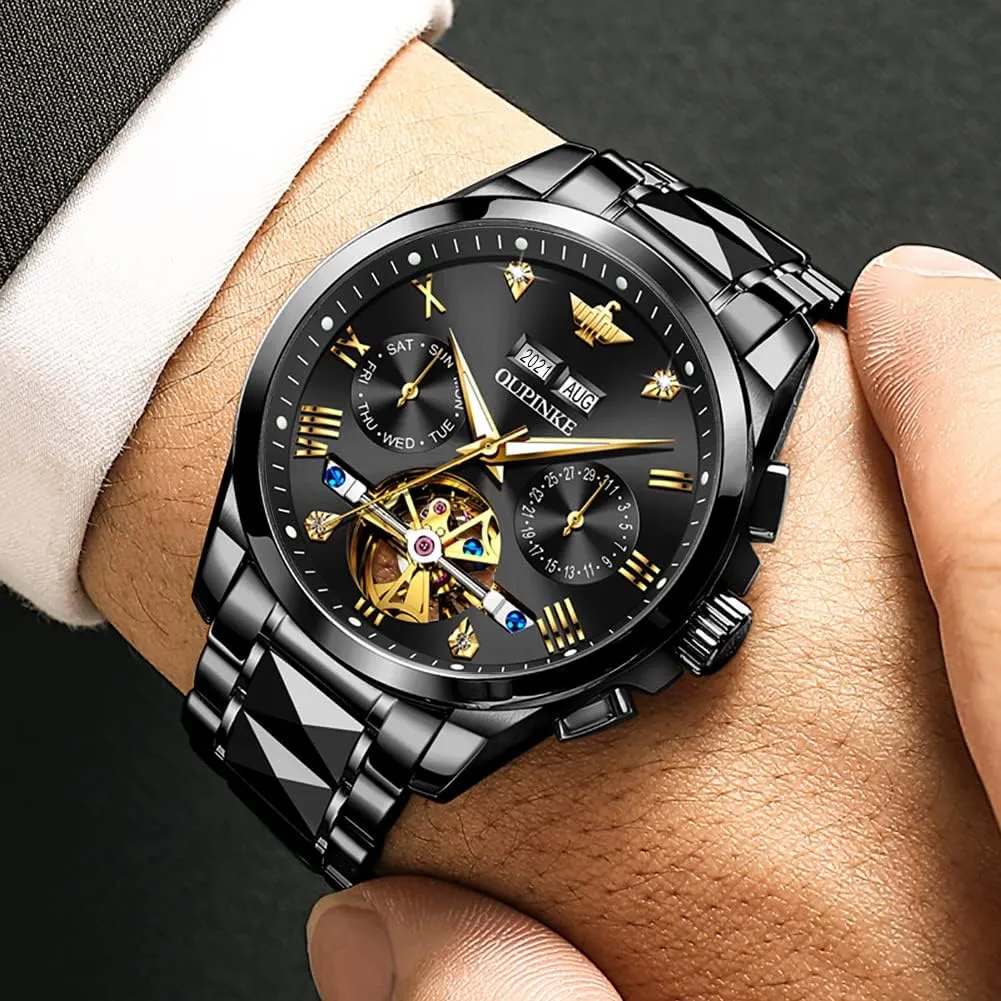 Steel Strap Luminous Waterproof Sapphire Crystal Calendar Best Gifts derive forest Watches for Men OUPINKE Men Watches Automatic Mechanical Tourbillon Diamond Luxury Dress Tungsten 