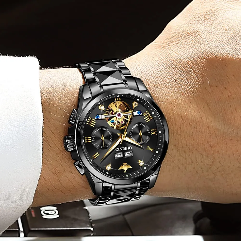Steel Strap Luminous Waterproof Sapphire Crystal Calendar Best Gifts derive forest Watches for Men OUPINKE Men Watches Automatic Mechanical Tourbillon Diamond Luxury Dress Tungsten 