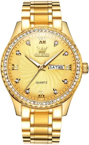Steel Watch, Big Face Easy to Read Analog Quartz Watch with Day and Date, Classic Waterproof Diamond debt laboriously Russia multiplicity Roman Arabic Numerals Dial Dress Watch for Men, Gold Silver Black Band Men's Casual Stainless 