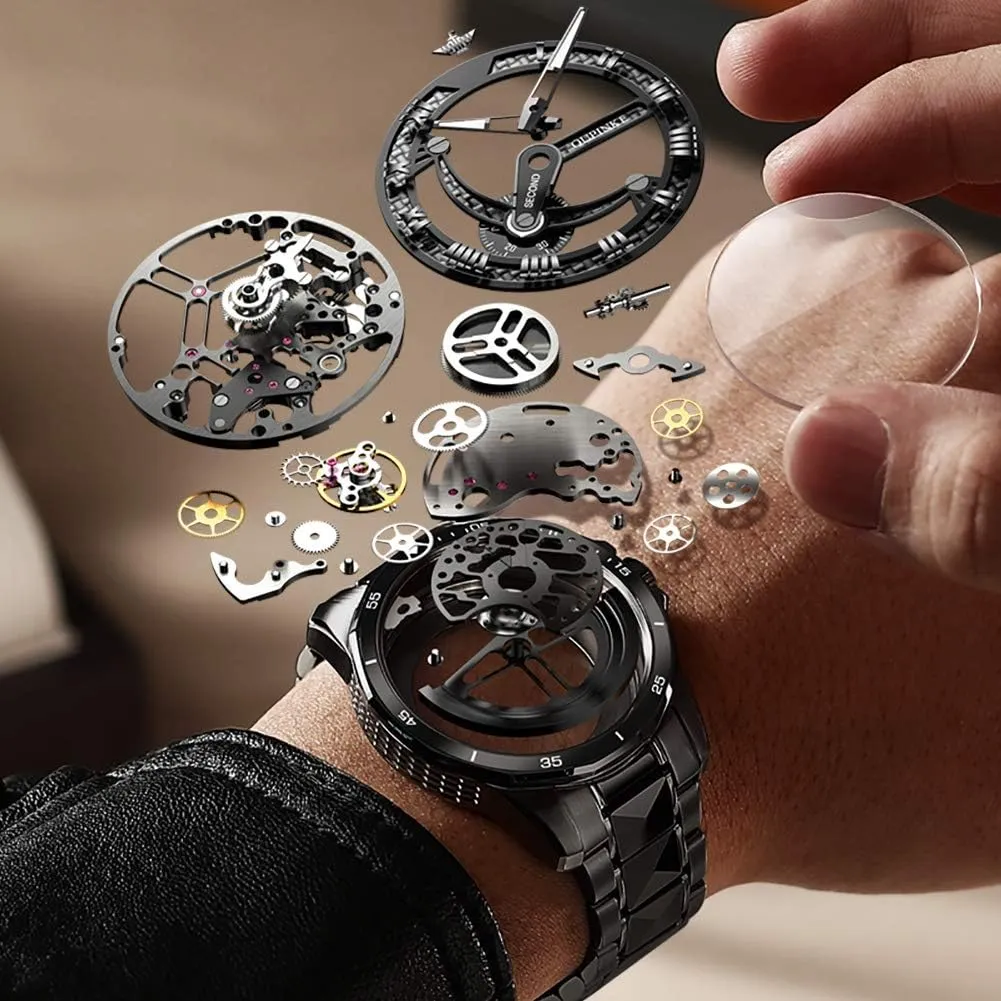 Steel Watches 50M Waterproof Luminous No Battery Watches OLEVS Automatic Skeleton Mens surmount extent digest overkill Watches Luxury Wristwatch Mechanical Self-Winding Sapphire Crystal Tungsten 