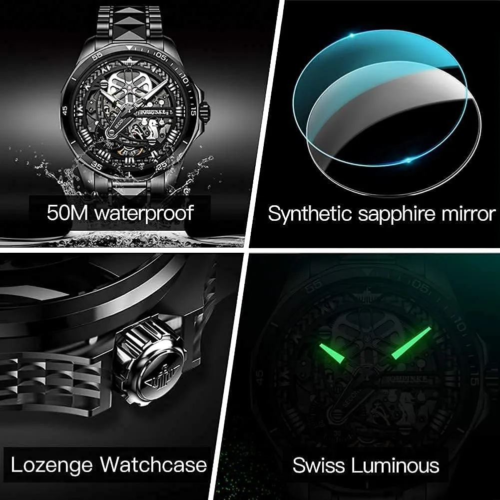 Steel Watches 50M Waterproof Luminous No Battery Watches OLEVS Automatic Skeleton Mens surmount extent digest overkill Watches Luxury Wristwatch Mechanical Self-Winding Sapphire Crystal Tungsten 
