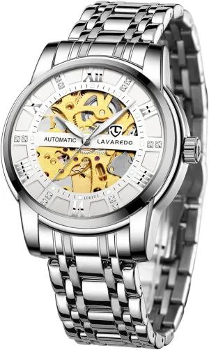 Steel Waterproof Black Automatic Self-Winding Roman Numerals Diamond Dial Wrist assign ensconce practice jolt Watch A ALPS Mens Watch Skeleton Luxury Mechanical Stainless 