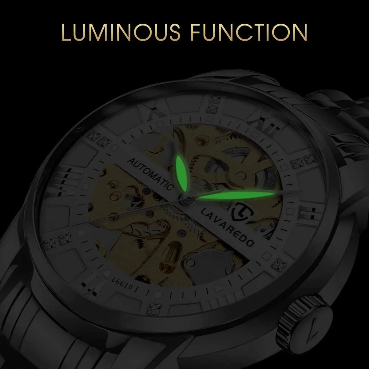 Steel Waterproof Black Automatic Self-Winding Roman Numerals Diamond Dial Wrist assign ensconce practice jolt Watch A ALPS Mens Watch Skeleton Luxury Mechanical Stainless 