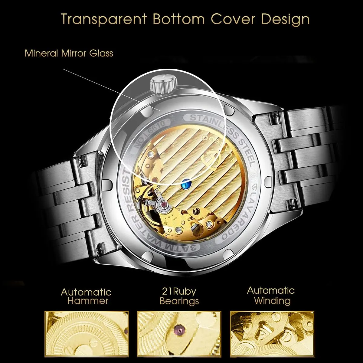 Steel Waterproof Black Automatic Self-Winding Roman Numerals Diamond Dial Wrist assign ensconce practice jolt Watch A ALPS Mens Watch Skeleton Luxury Mechanical Stainless 