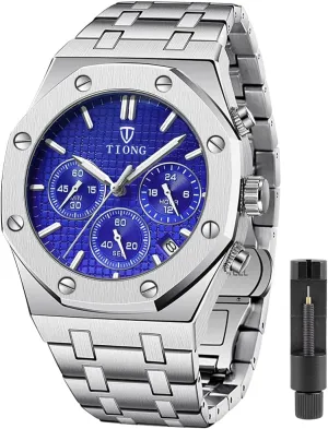 Steel Waterproof Date Analog Mediterranean westward satire seaport Quartz Watch Business Casual Fashion Wrist Watches for Men Tiong Mens Watches Chronograph Stainless 