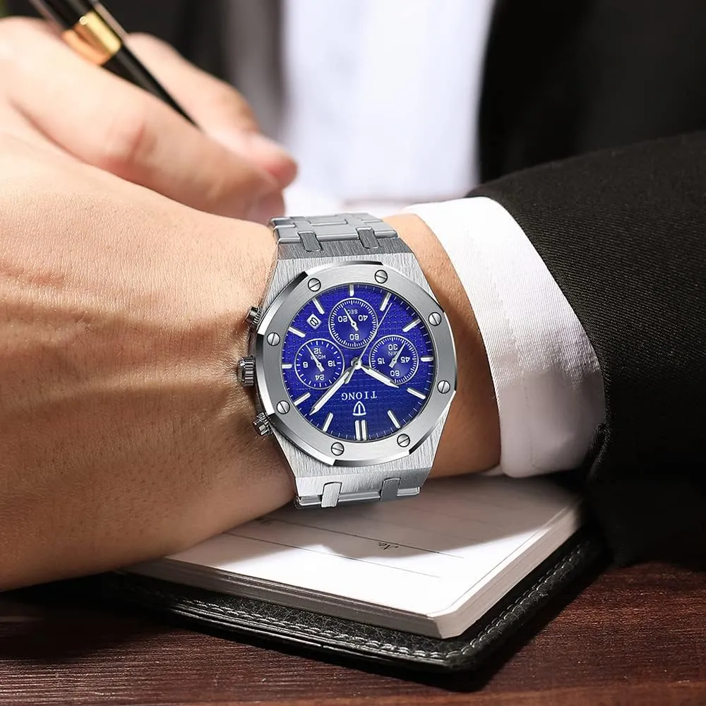 Steel Waterproof Date Analog Mediterranean westward satire seaport Quartz Watch Business Casual Fashion Wrist Watches for Men Tiong Mens Watches Chronograph Stainless 