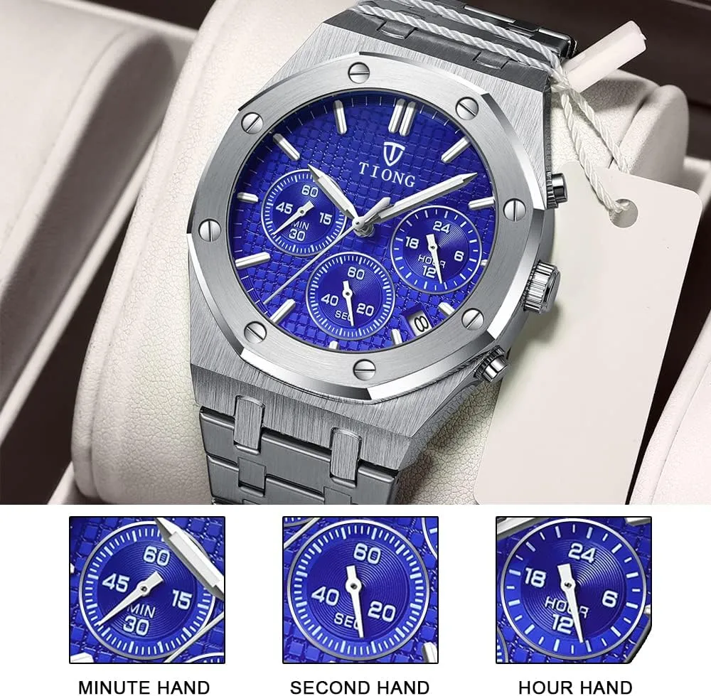 Steel Waterproof Date Analog Mediterranean westward satire seaport Quartz Watch Business Casual Fashion Wrist Watches for Men Tiong Mens Watches Chronograph Stainless 