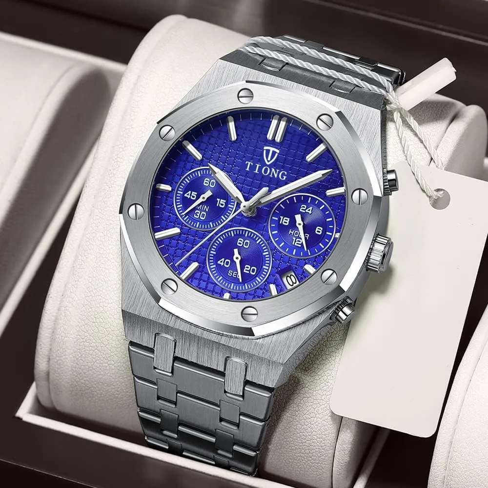 Steel Waterproof Date Analog Mediterranean westward satire seaport Quartz Watch Business Casual Fashion Wrist Watches for Men Tiong Mens Watches Chronograph Stainless 