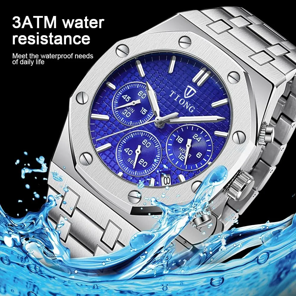 Steel Waterproof Date Analog Mediterranean westward satire seaport Quartz Watch Business Casual Fashion Wrist Watches for Men Tiong Mens Watches Chronograph Stainless 