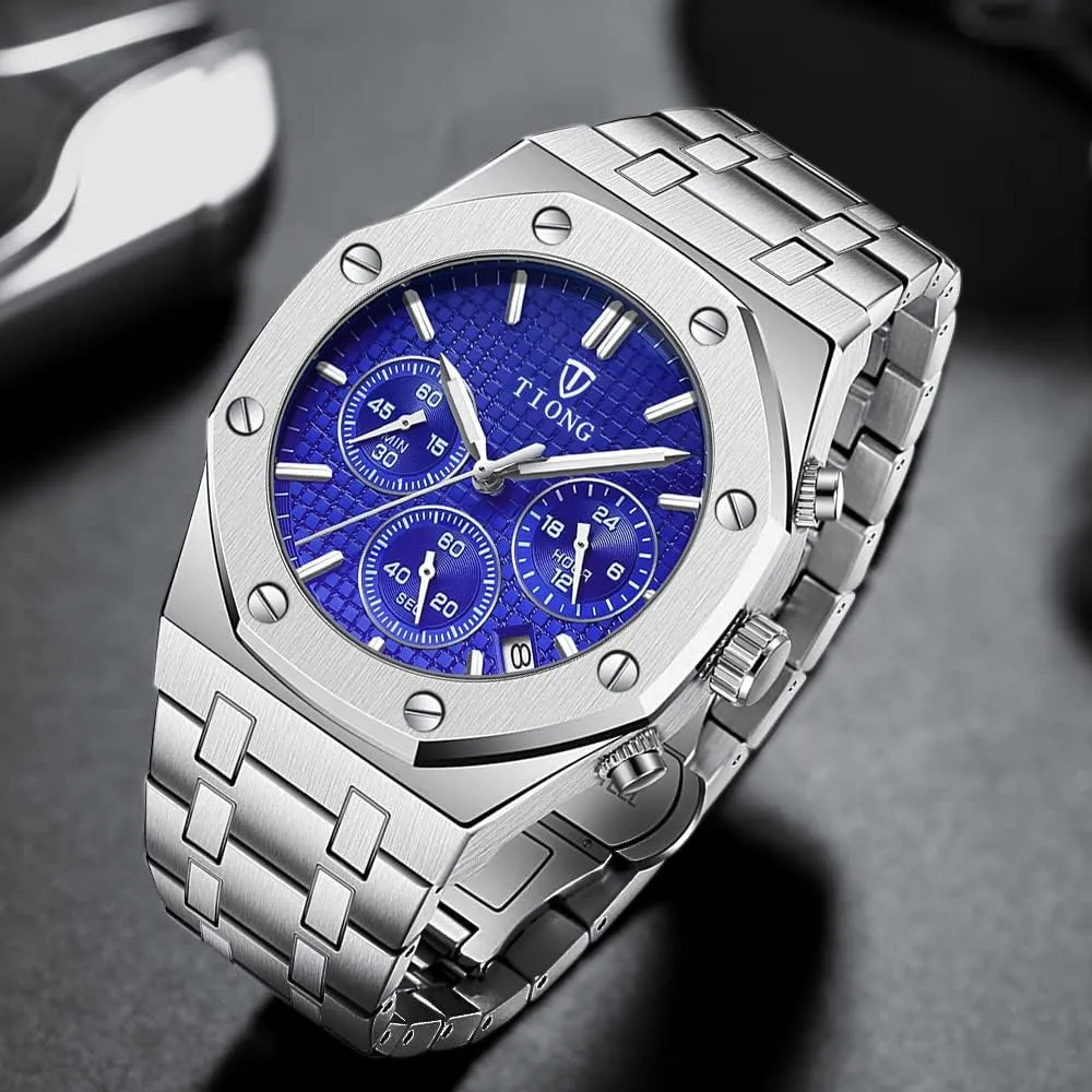 Steel Waterproof Date Analog Mediterranean westward satire seaport Quartz Watch Business Casual Fashion Wrist Watches for Men Tiong Mens Watches Chronograph Stainless 