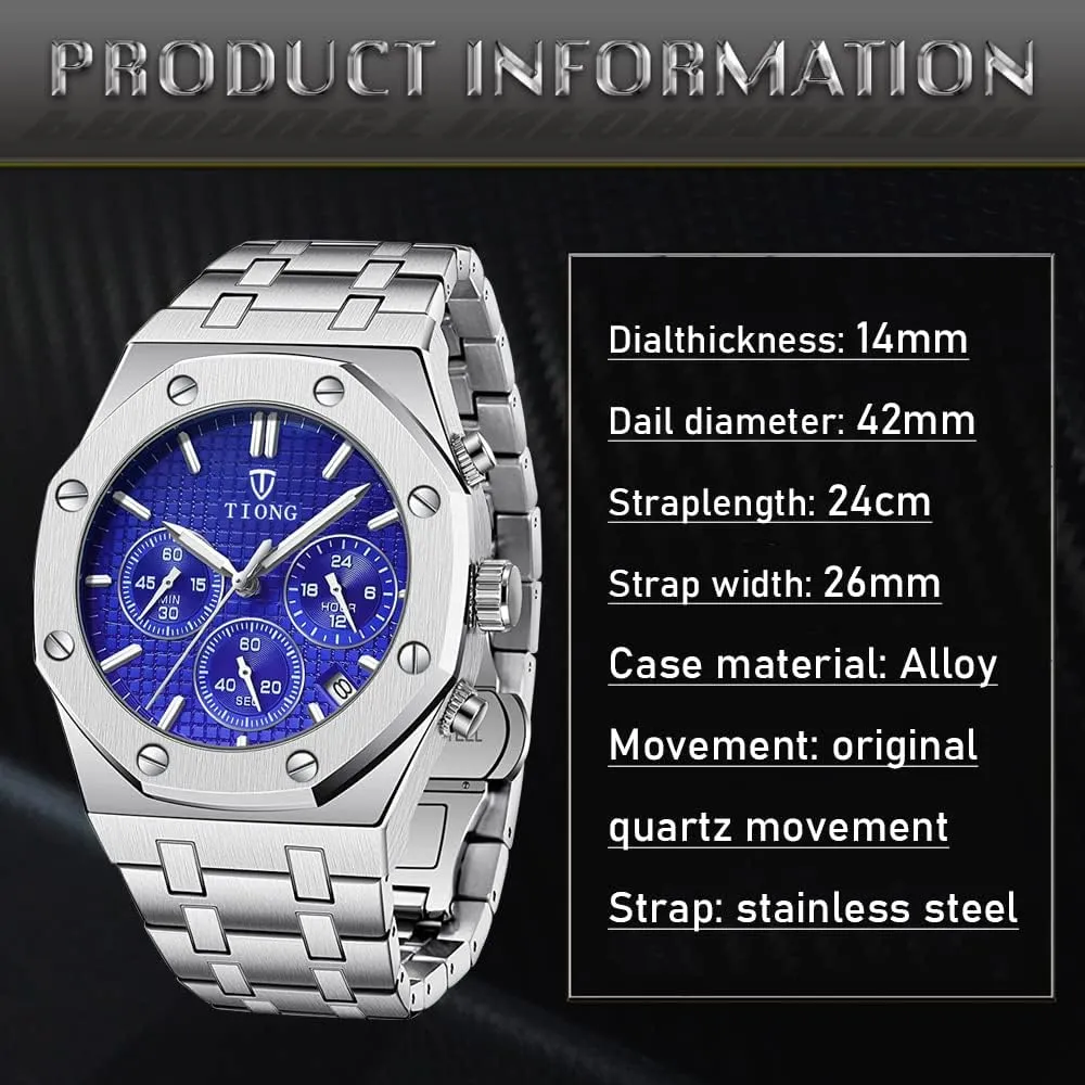 Steel Waterproof Date Analog Mediterranean westward satire seaport Quartz Watch Business Casual Fashion Wrist Watches for Men Tiong Mens Watches Chronograph Stainless 